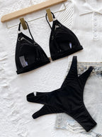Bikini negro sexy con aberturas para mujer 2026 - Traje de baño de playa de dos piezas con efecto push-up