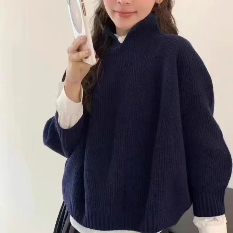 Women's 100% Cashmere Turtleneck Sweater — 3/4 Sleeves, Loose Fit, Autumn/Winter