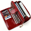 Cartera de cuero encerado brillante — Clutch largo con correa de muñeca FuturaTrend