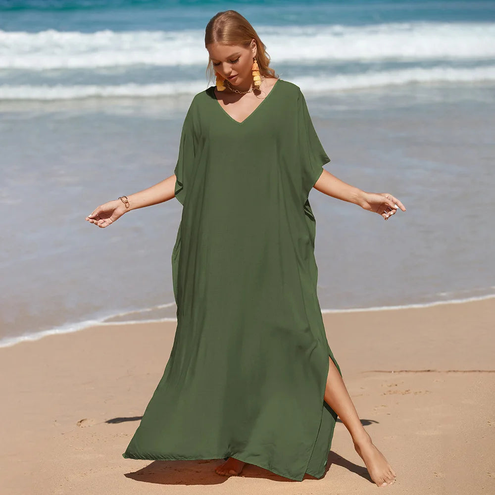 Robe de Plage Longue Cover Up - Paréo Kaftan Maxi Oversize Été