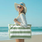 Sac de Plage Tote Rayé Imperméable - Anti-Sable Pliable Grande Capacité