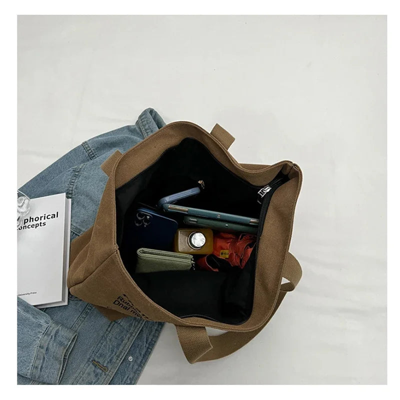 Sac Tote Canvas Femme Fashion - Grande Capacité Fermeture Zip Travail