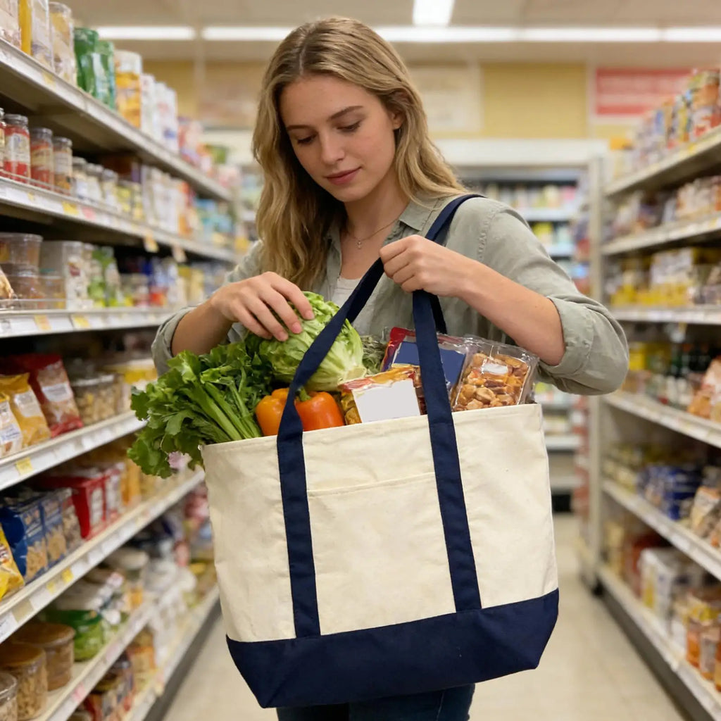 Grand Sac Tote Canvas Femme Réutilisable - Broderie Plage Voyage Gym Shopping