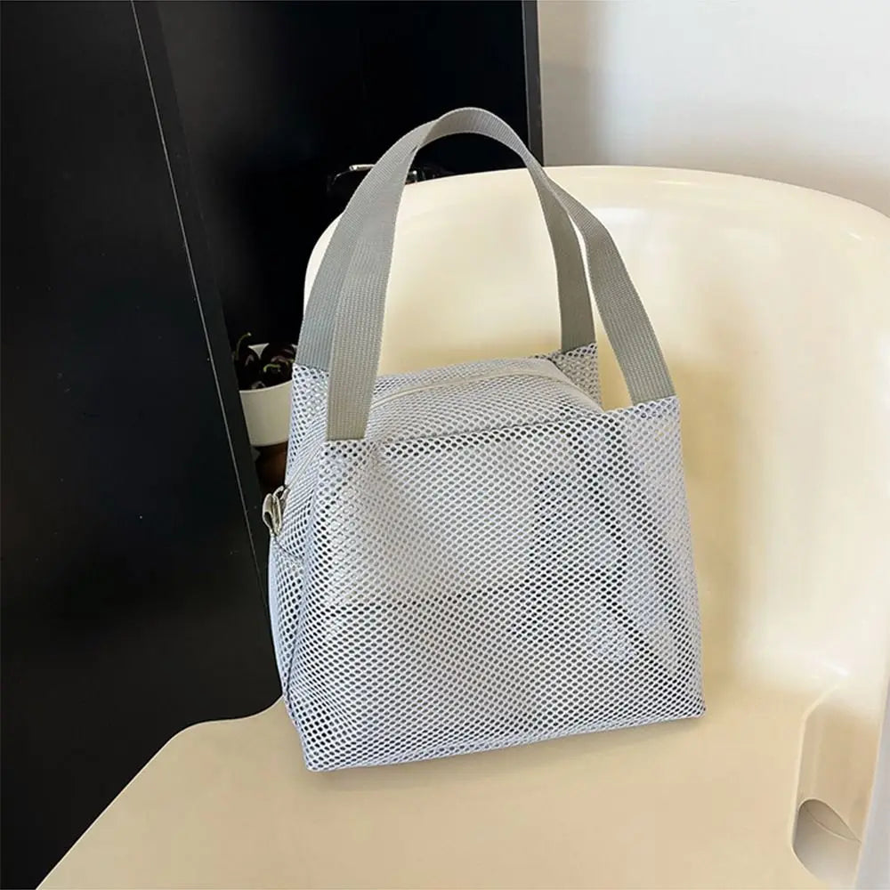 Sac de Plage Mesh Filet Réutilisable - Grande Capacité Trousse Maquillage Zip