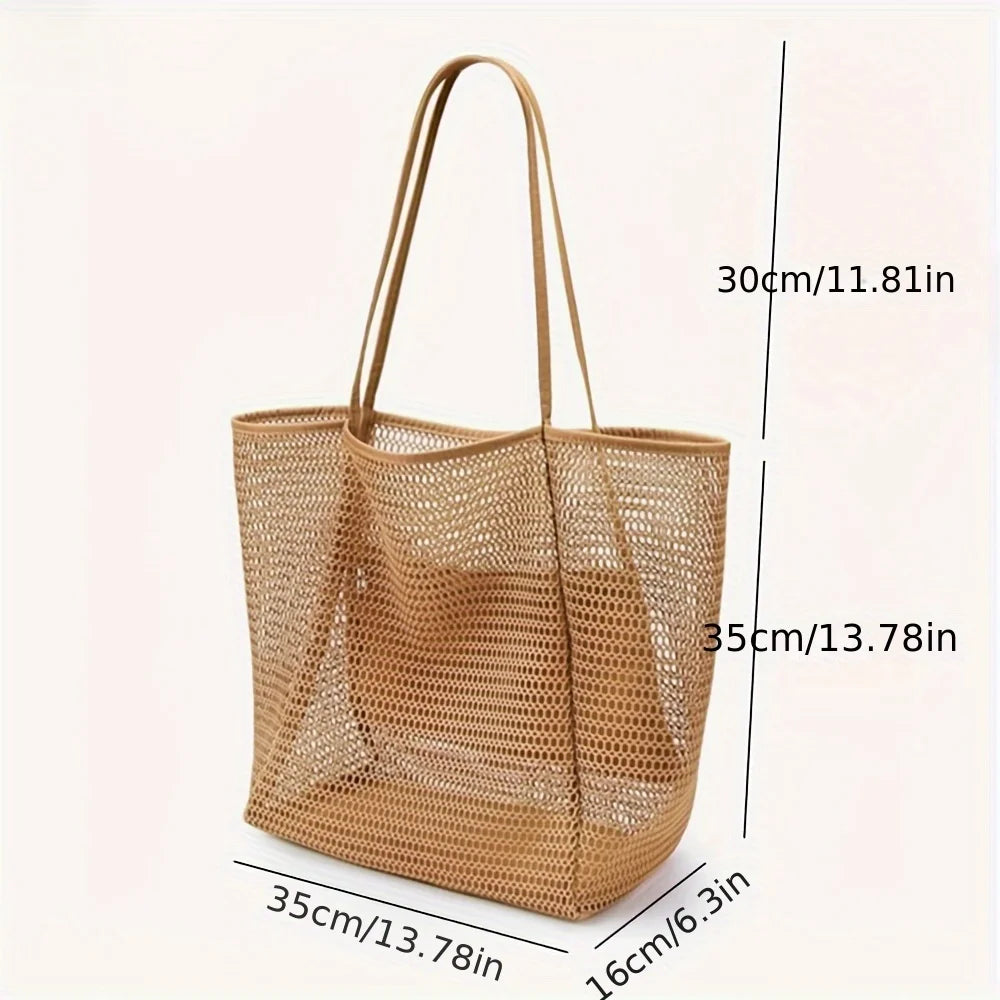 Sac de Plage Tote Polyester Grande Capacité - Tissé Épaule Voyage Shopping