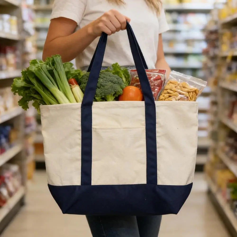 Grand Sac Tote Canvas Femme Réutilisable - Broderie Plage Voyage Gym Shopping