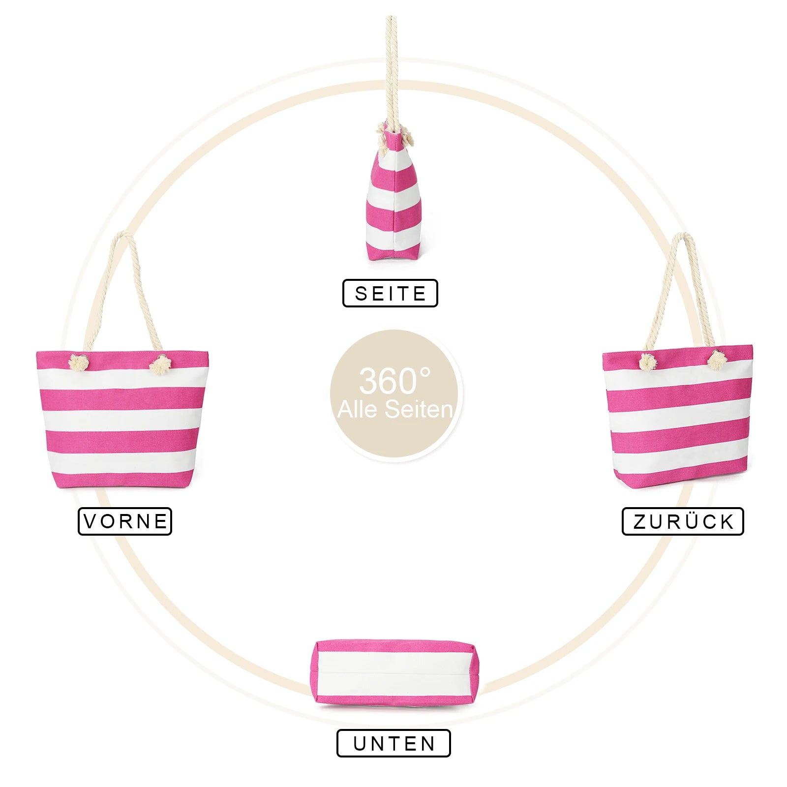 Sac de Plage Tote Canvas Rayé - Grande Capacité Épaule Shopping Femme