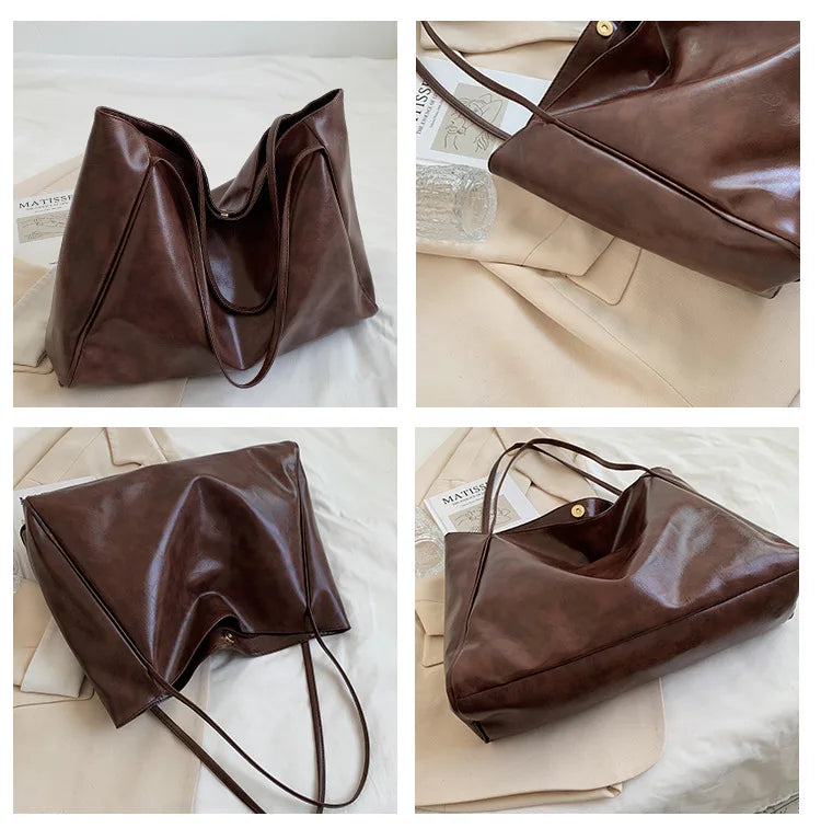 Sac Tote Femme Style Coréen Grande Capacité - Cuir Souple Épaule Rétro 2025