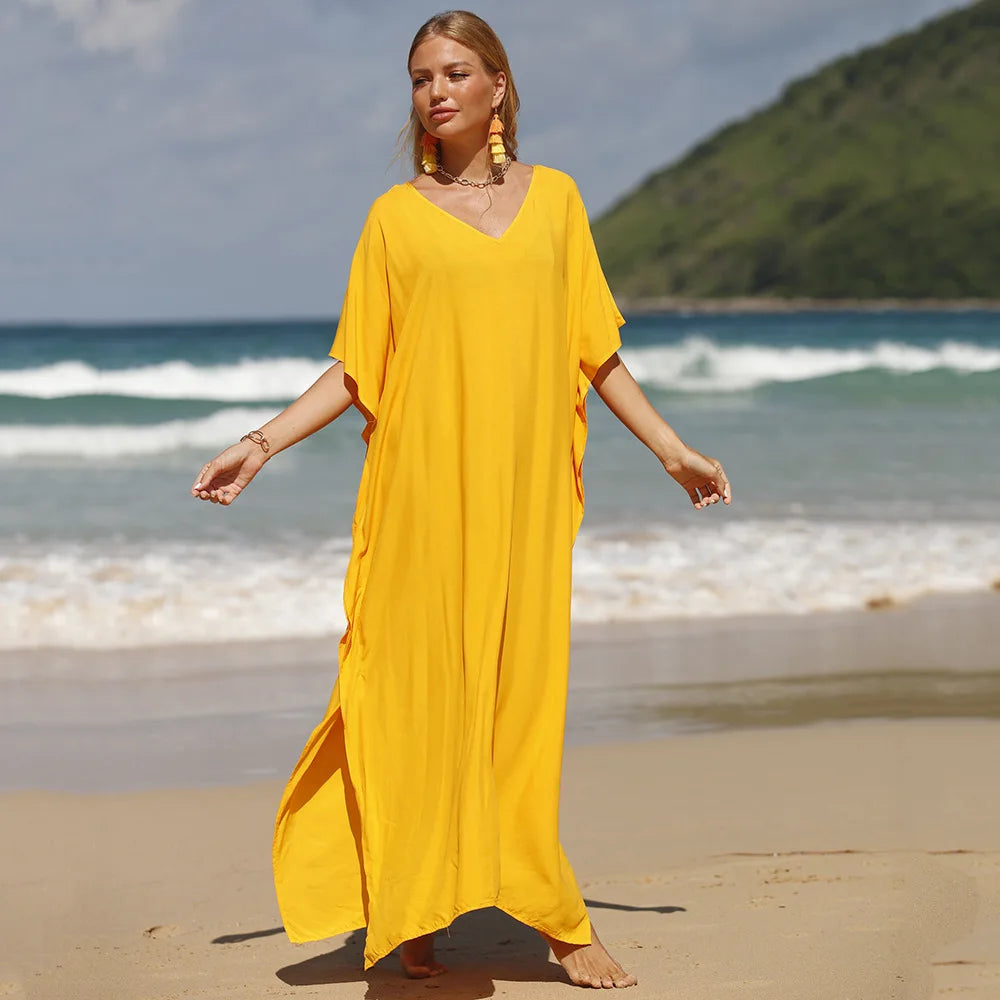 Robe de Plage Longue Cover Up - Paréo Kaftan Maxi Oversize Été