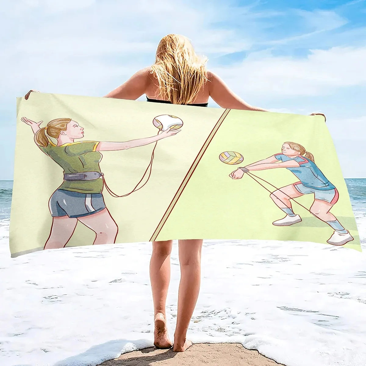 Serviette de Plage Volleyball Microfibre - Séchage Rapide Anti-Sable Absorbante