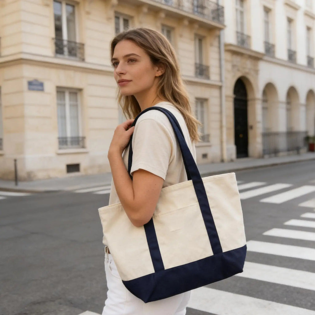 Grand Sac Tote Canvas Femme Réutilisable - Broderie Plage Voyage Gym Shopping