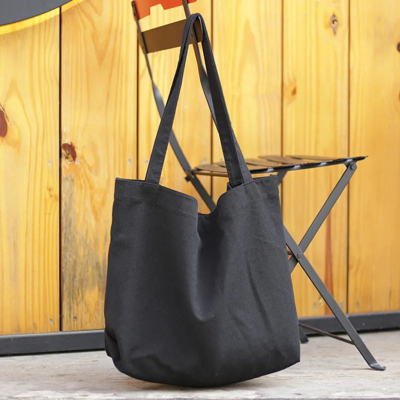 Sac de Plage Tote Canvas Minimaliste - Grande Capacité Couleur Unie Multifonction