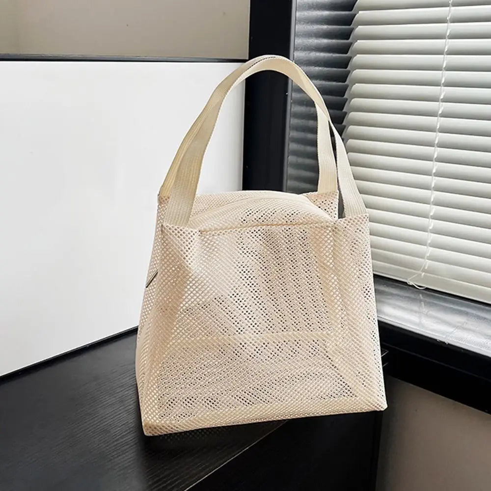 Sac de Plage Mesh Filet Réutilisable - Grande Capacité Trousse Maquillage Zip