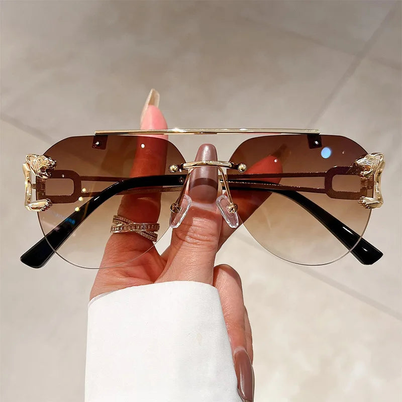 Lunettes de Soleil Femme Rimless Oversized Vintage — Luxury Glamour UV400