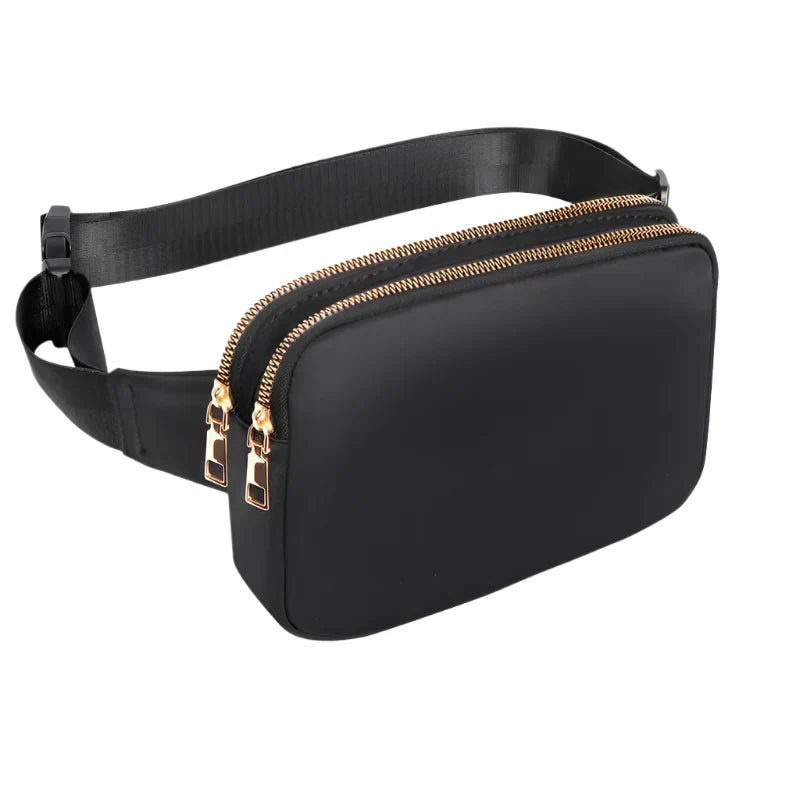 Sac Banane Femme Noir Imperméable — Ceinture / Poitrine / Bandoulière 18x12x4 cm