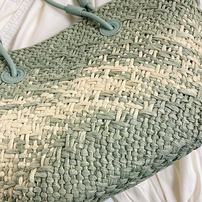 Sac de Plage Paille Tressé Main - Grande Capacité Dégradé Voyage Femme