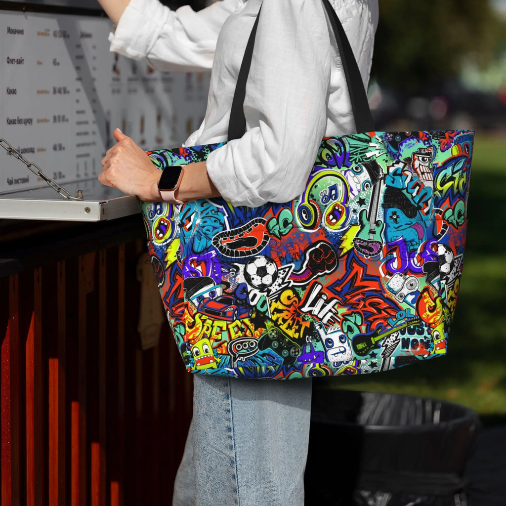 Sac de Plage Tote Graffiti Imperméable - Grande Capacité Voyage Femme