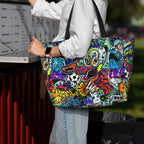 Bolso de playa impermeable con estampado de grafiti - Bolso de viaje de gran capacidad para mujer