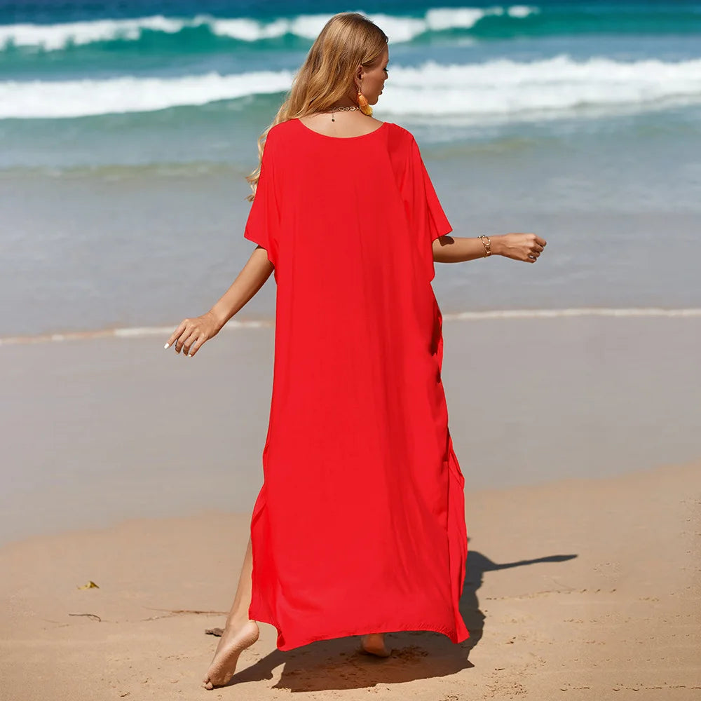 Robe de Plage Longue Cover Up - Paréo Kaftan Maxi Oversize Été
