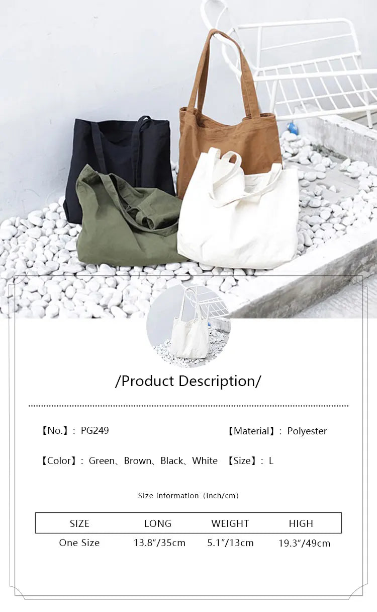 Sac de Plage Tote Canvas Minimaliste - Grande Capacité Couleur Unie Multifonction