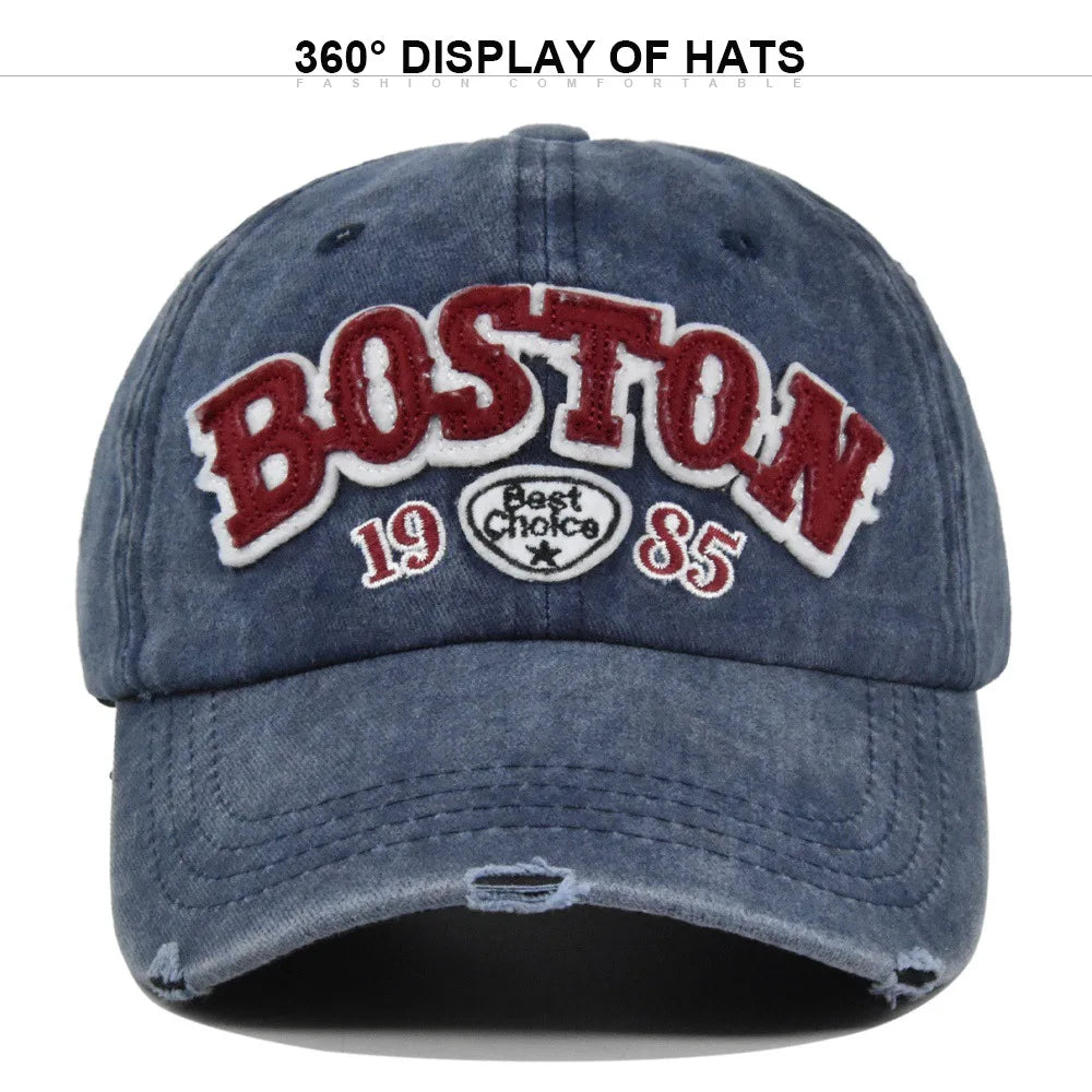 Casquette Baseball BOSTON Rétro Brodée - Chapeau Soleil Hip Hop Printemps Automne Ajustable