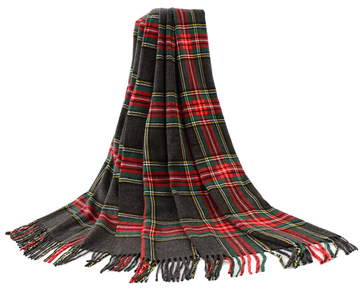 Black Stewart Tartan - Shawl Scarf-3