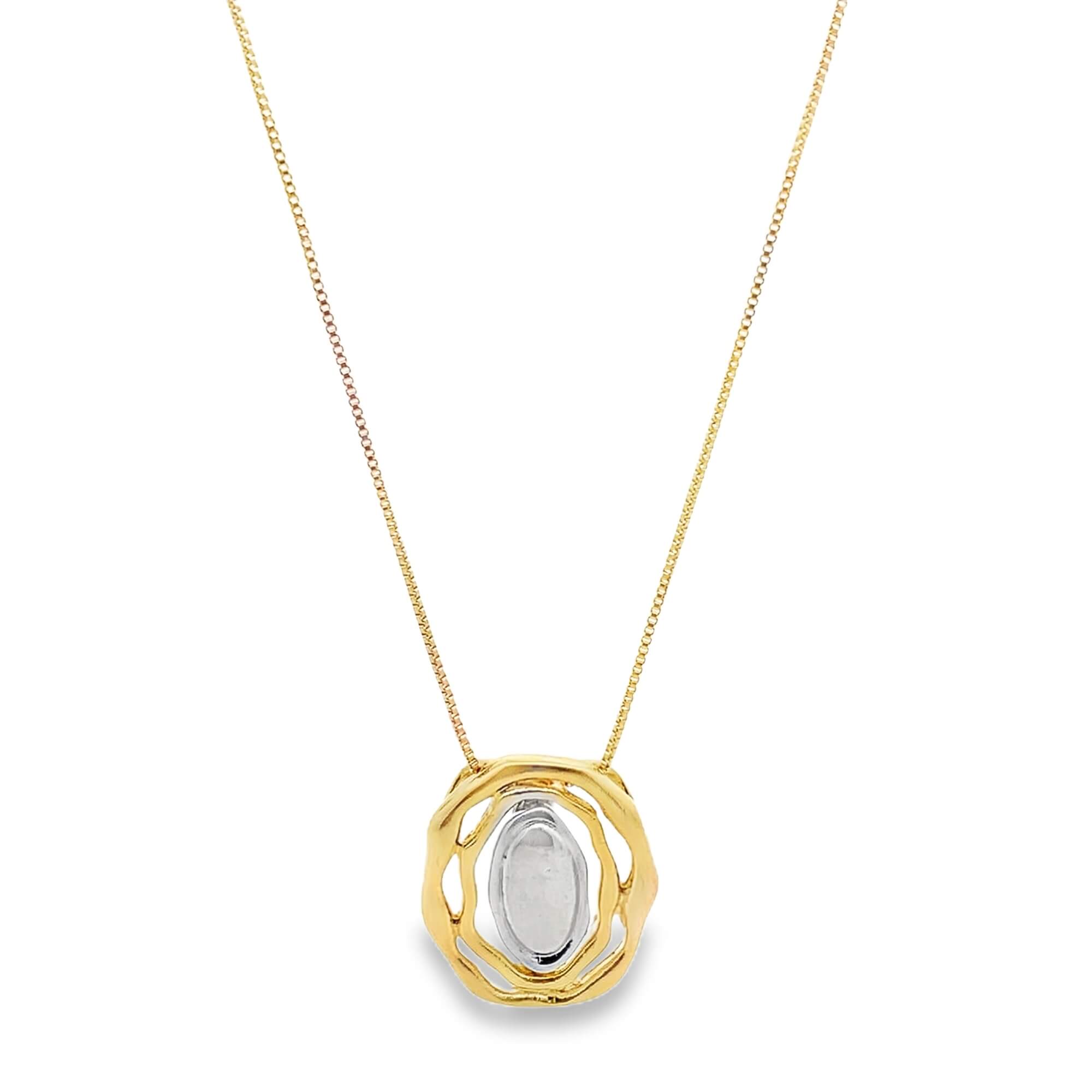 Parure Bicolore Charm Vague & Pendentif Rond – Plaqué Or 18K – Femme