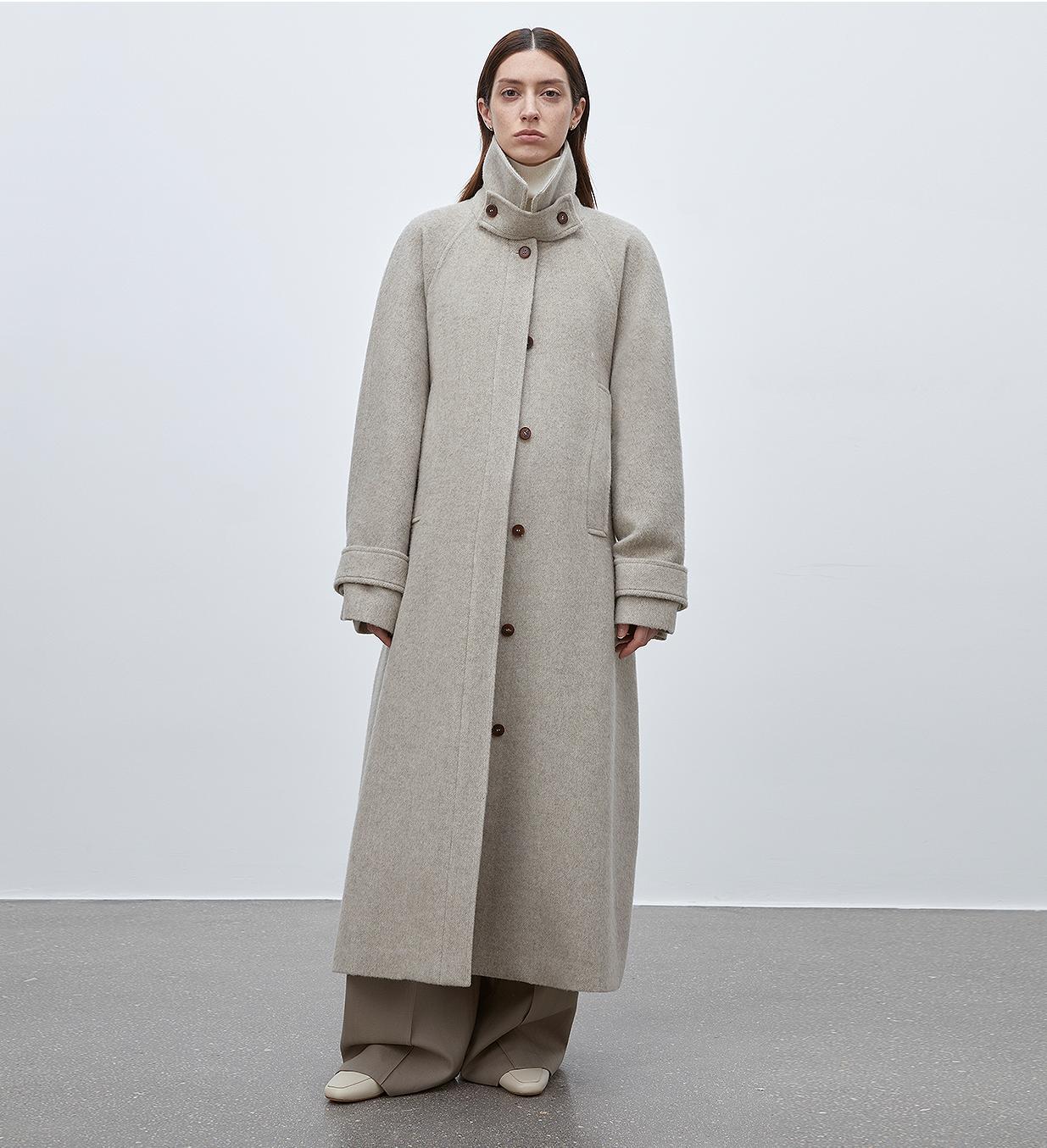Women's Alpaca Wool Coat "Moonlit Veil" – Double Layer Collar & Raglan Cut | FuturaTrend