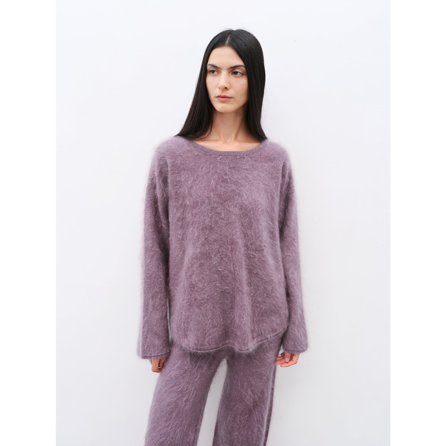 "Half-Ripe Winter" Cashmere Comfortable Loose-Fit Crewneck Sweater and Straight-Leg Knit Pants Set-5