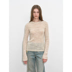 "Lazy Day Essential" Textured Mohair Blend Round Neck Stretch Knit Base Layer for Fall/Winter Women-5