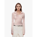 "Artistic Abstract" sfumato distressed printed merino wool waisted polo collar long sleeve short knit sweater-5