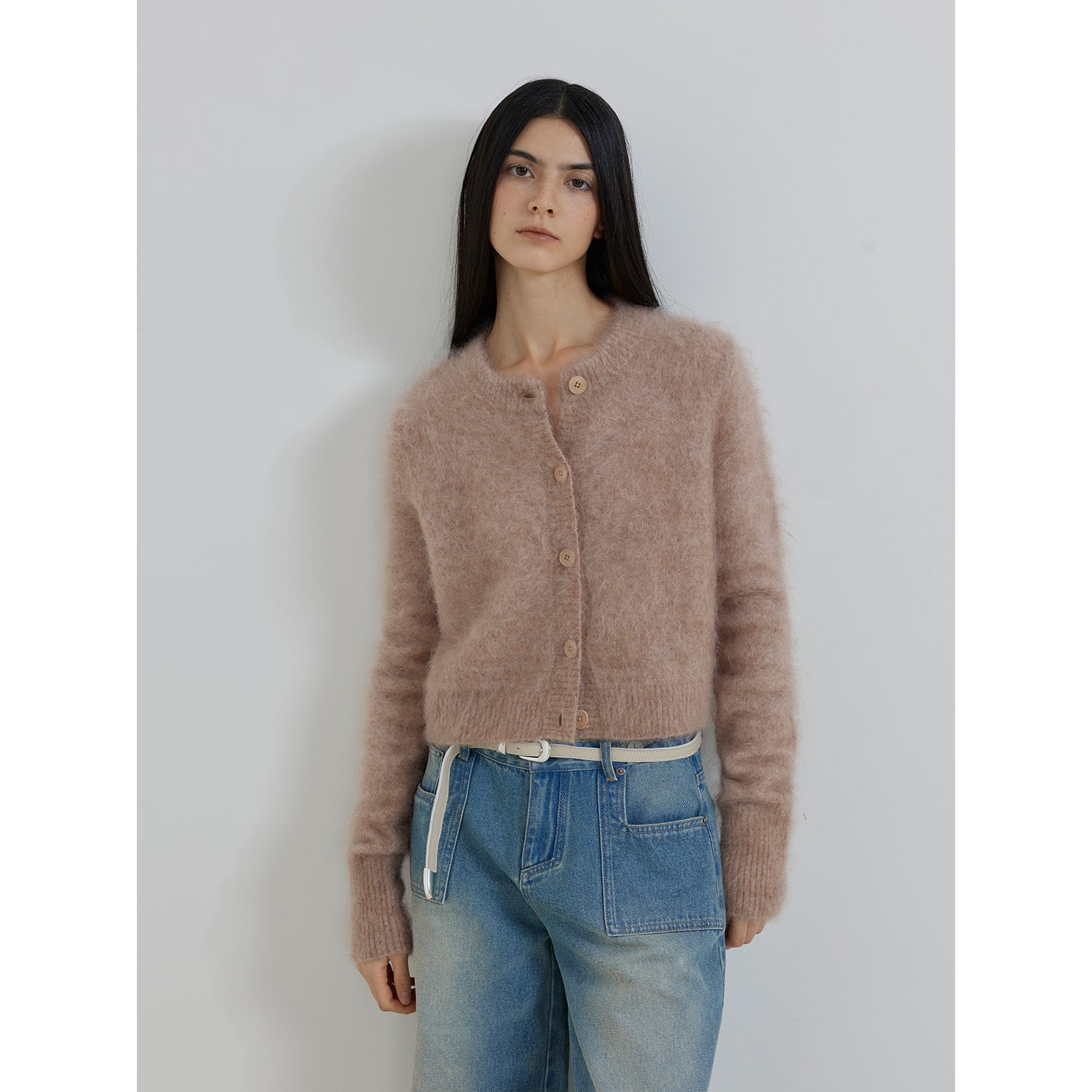 "Relaxation Notes" High-Proportion Mohair Knit Cardigan Women's Loose Short Round Neck Sweater Jacket-5