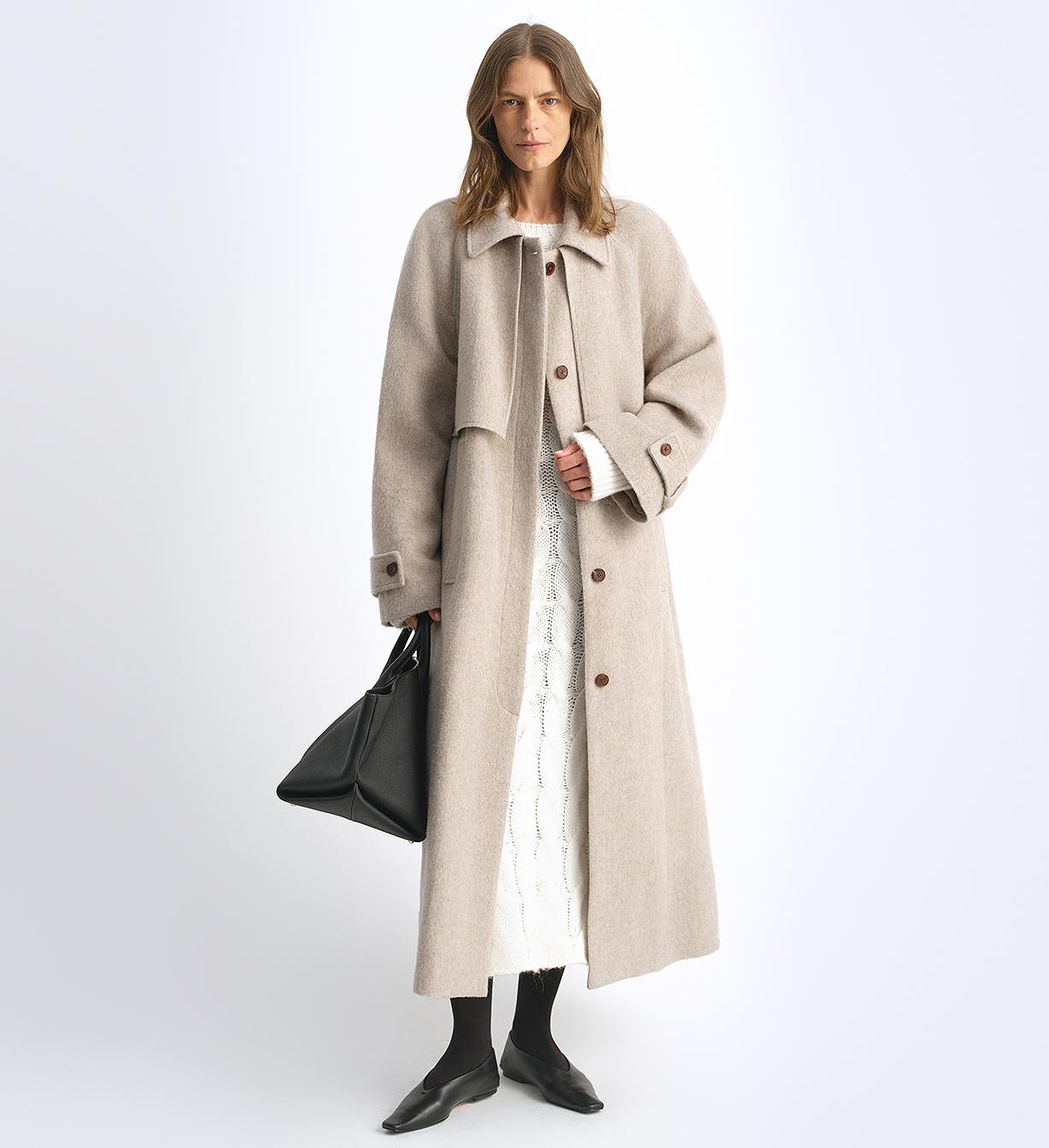 Women's Alpaca Wool Coat "Moonlit Veil" – Double Layer Collar & Raglan Cut | FuturaTrend