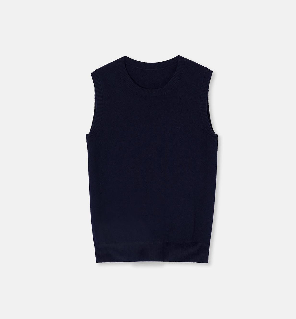 Gilet Pull Col Rond Tricoté Femme — Sans Manches, Coupe Droite, Casual Chic