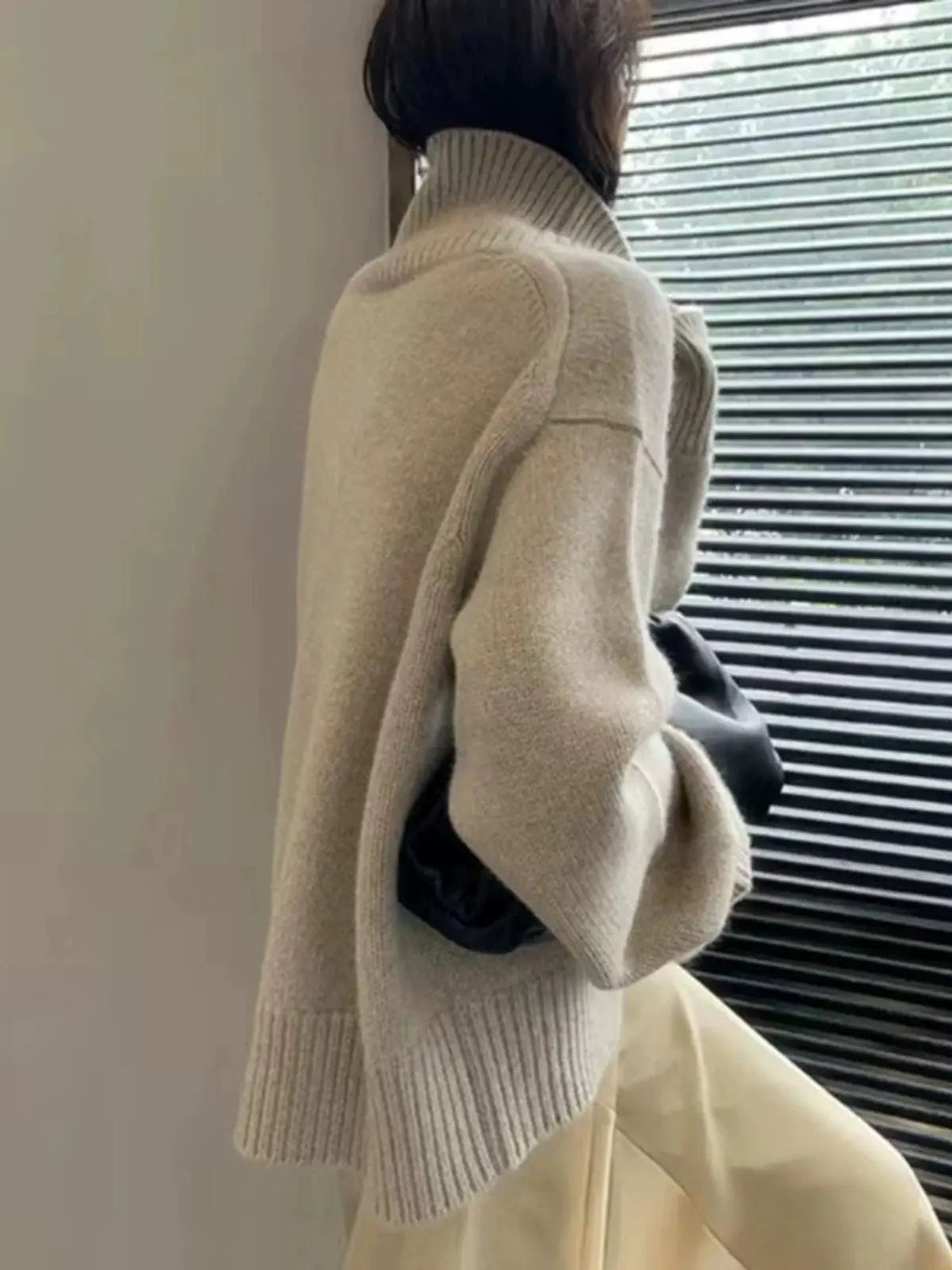 Jersey de cuello alto de cachemira gruesa para mujer — Holgado, Cálido, Tallas grandes S-XXXL