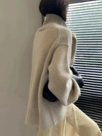 Jersey de cuello alto de cachemira gruesa para mujer — Holgado, Cálido, Tallas grandes S-XXXL