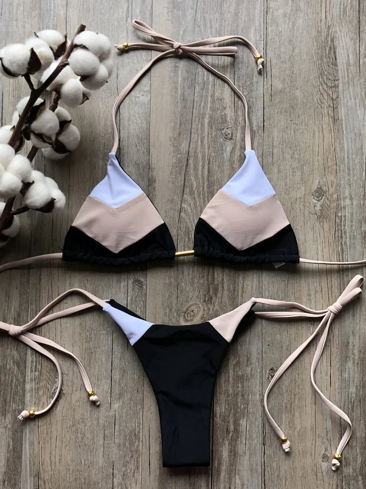 Bikini Sexy Multicolore Push-Up Femme - Maillot de Bain Côtelé Brésilien Deux Pièces