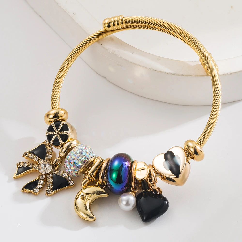 Bracelet DIY Lune & Nœud - Acier Inoxydable Ajustable