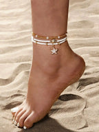 Set of 3 Bohemian Shell Anklets - Foot Jewelry