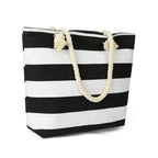 Striped Canvas Tote Beach Bag - Large Capacity Shoulder Shopping Bag for Women