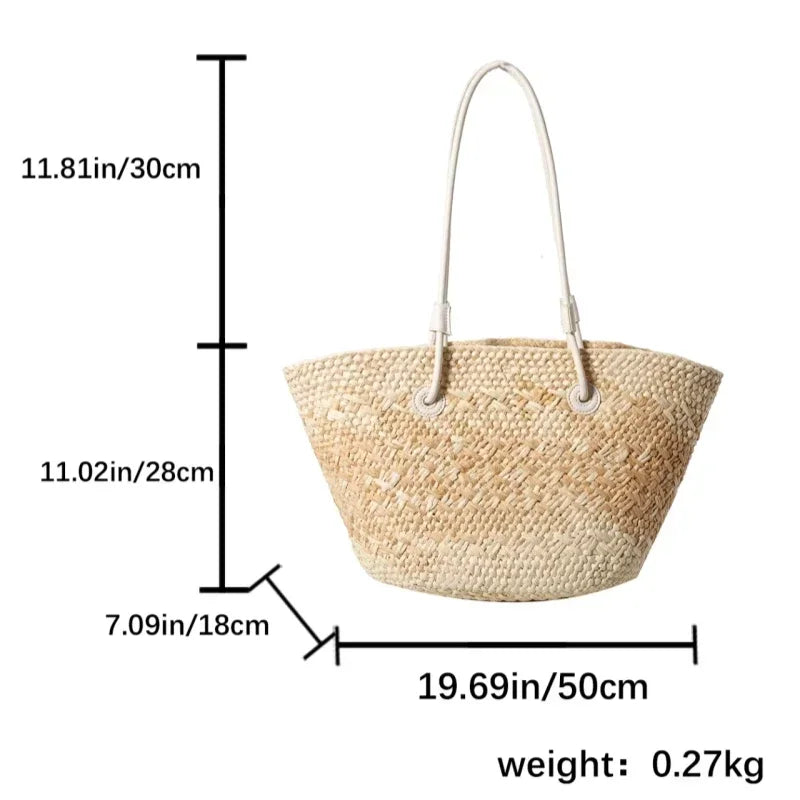 Sac de Plage Paille Tressé Main - Grande Capacité Dégradé Voyage Femme
