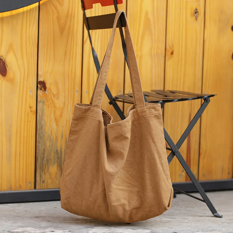 Sac de Plage Tote Canvas Minimaliste - Grande Capacité Couleur Unie Multifonction