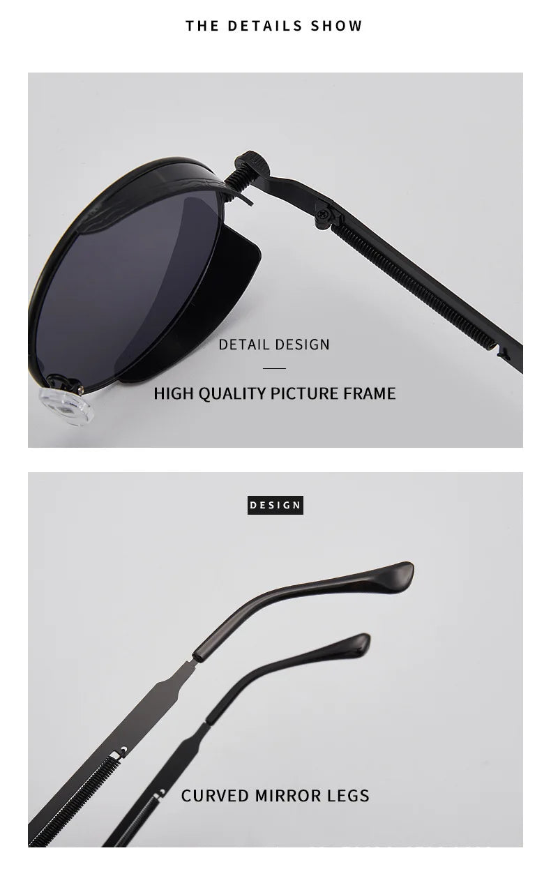 Lunettes de Soleil Steampunk Rétro Gothique - Design Rond Vintage Unisexe