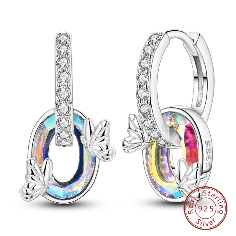 Boucles d'Oreilles Créoles Argent 925 Cristal - Design Élégant Femme
