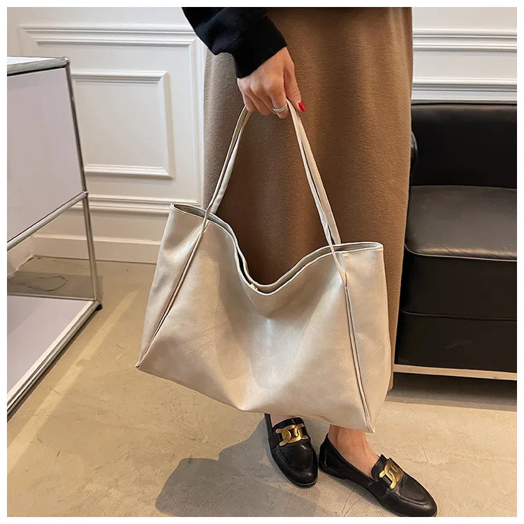 Sac Tote Femme Style Coréen Grande Capacité - Cuir Souple Épaule Rétro 2025
