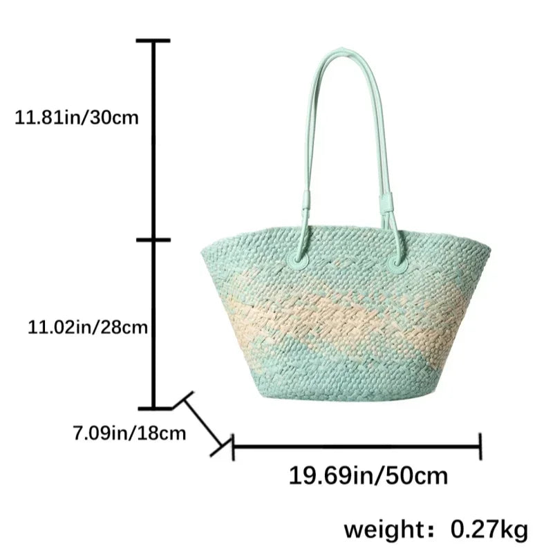 Sac de Plage Paille Tressé Main - Grande Capacité Dégradé Voyage Femme
