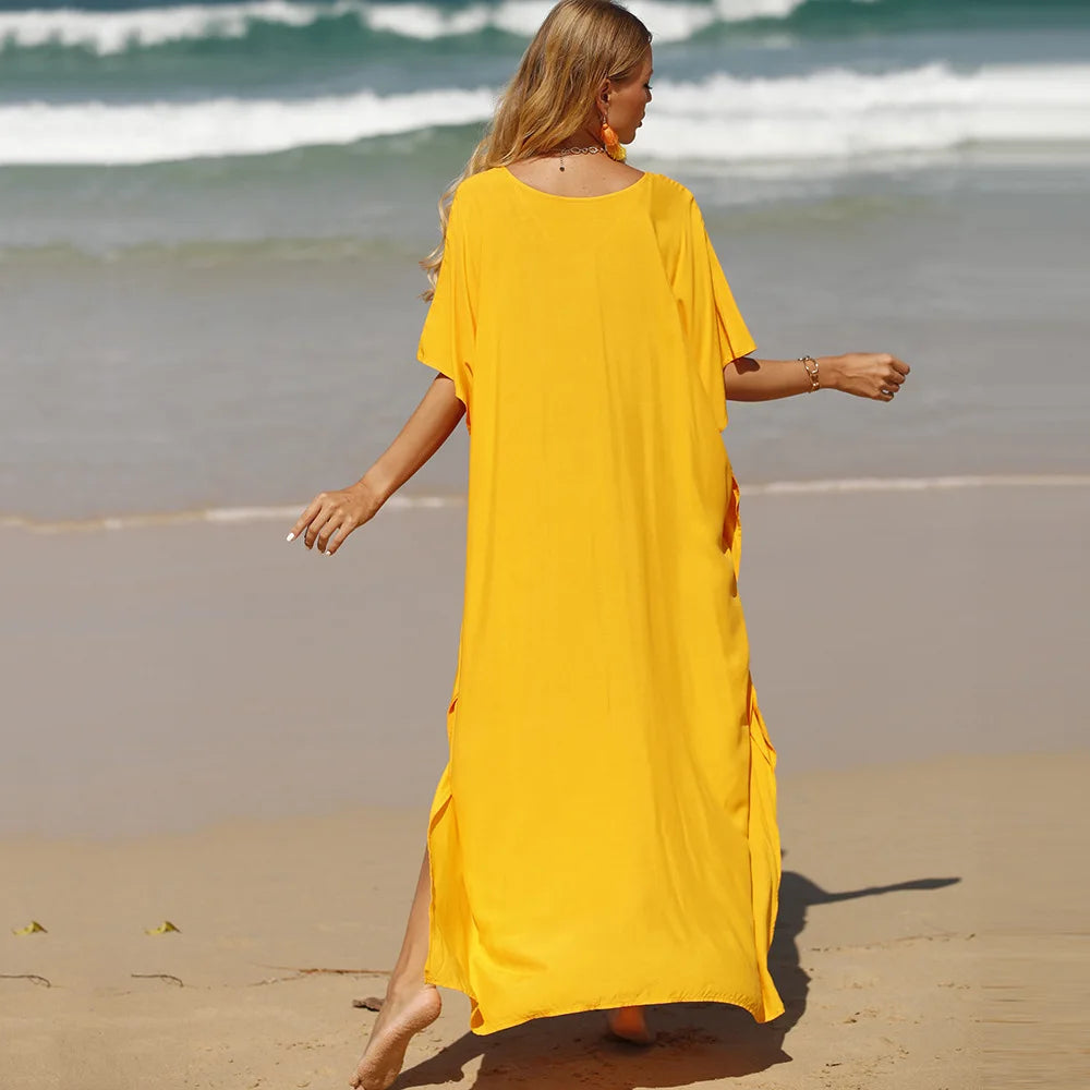 Robe de Plage Longue Cover Up - Paréo Kaftan Maxi Oversize Été