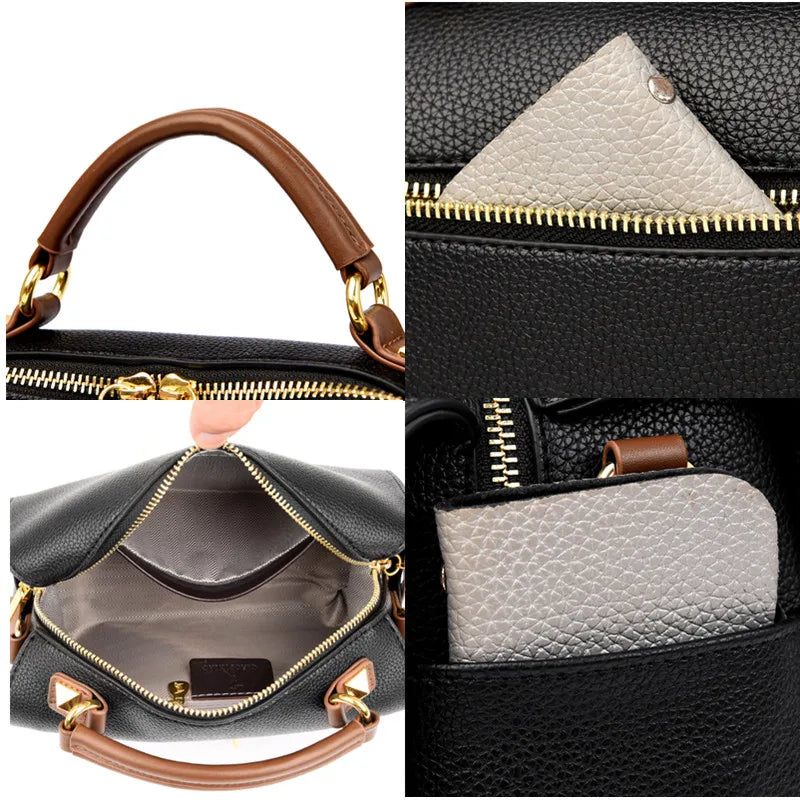 Women's Grey PU Leather Shoulder Bag — Multi-pocket Crossbody Tote Bag 25x15x8 cm