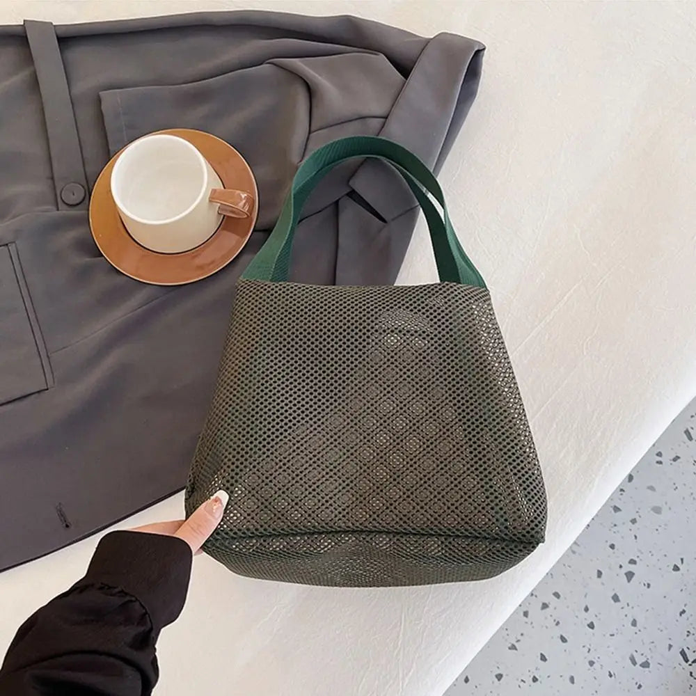 Sac de Plage Mesh Filet Réutilisable - Grande Capacité Trousse Maquillage Zip