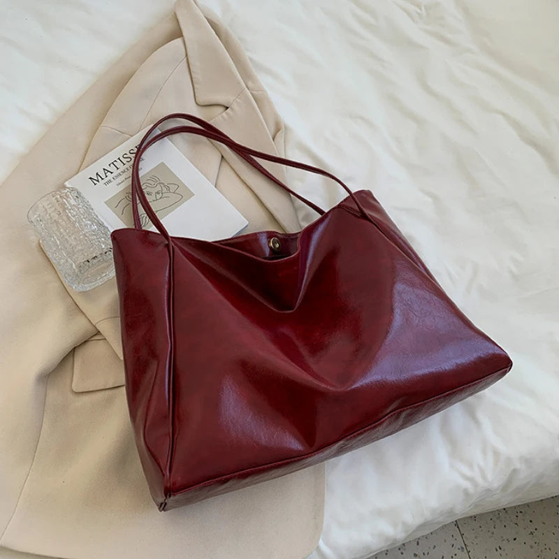 Sac Tote Femme Style Coréen Grande Capacité - Cuir Souple Épaule Rétro 2025